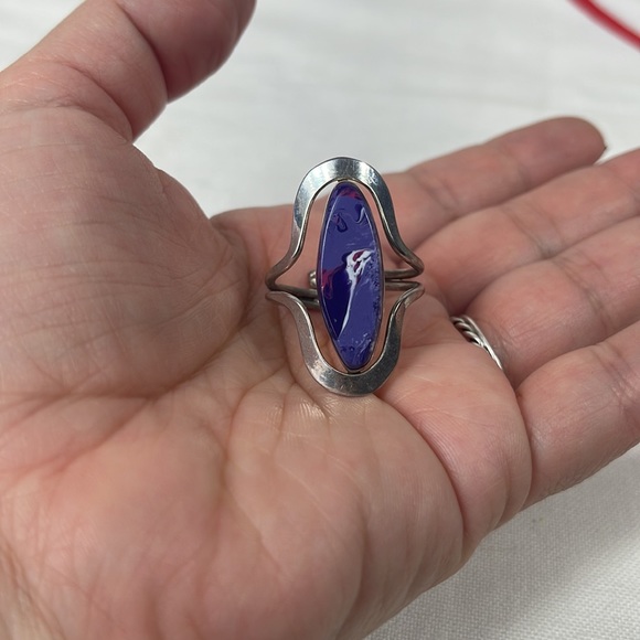 Adjustable Yellow Blue Silver Ring - Picture 4 of 5